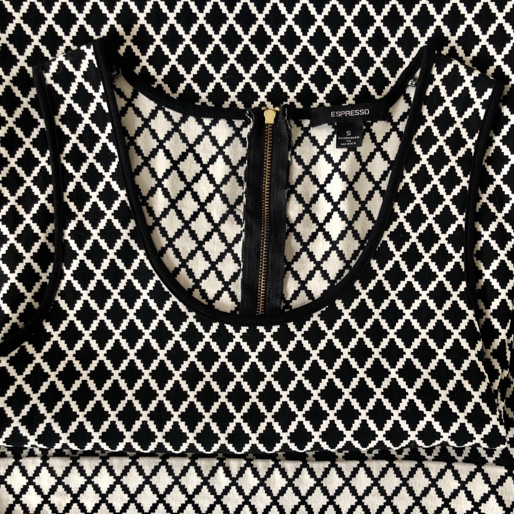 Black and white knee length work dress - ESPRESSO
